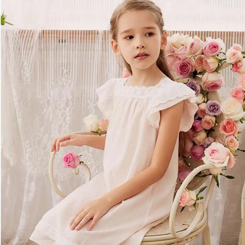 

Children Girl's Lolita Dress Princess Sleepshirts Vintage Kid's Multilayer Lace Sleeveless Nightgowns Summer Toddler Nightdress