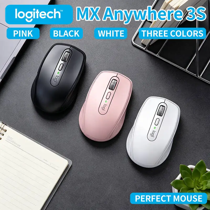 Durable Logitech MX Anywhere 3S Mouse - 8000 DPI Darkfield, Hyper-Scroll, Silent Click, USB-C Fast Charge for Site Office