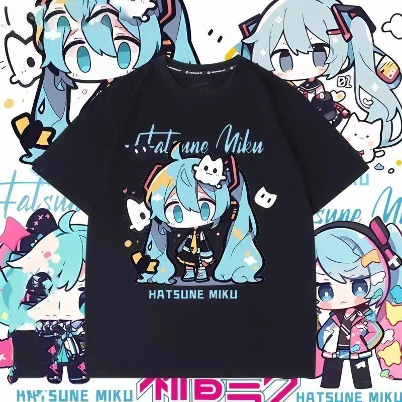 

Хлопковая белая футболка с короткими рукавами и рисунком аниме Hatsune Miku для мальчиков и девочек, модная свободная одежда, подарки на День защиты детей