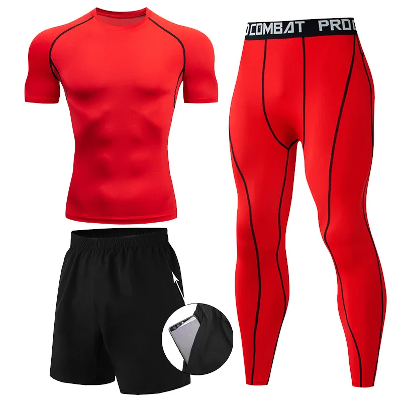 Sportswear Gym Fitness Shirt Tracksuit Men's Running Sets Compression Basketball Underwear Tights Jogging Sports Shorts Suits