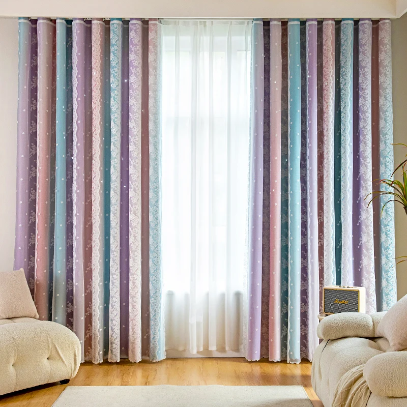 1pc Gradient Ombre Curtains Double Layer Embroidered Sheer with 90% Blackout Liner Thermal Insulated Eyelet
