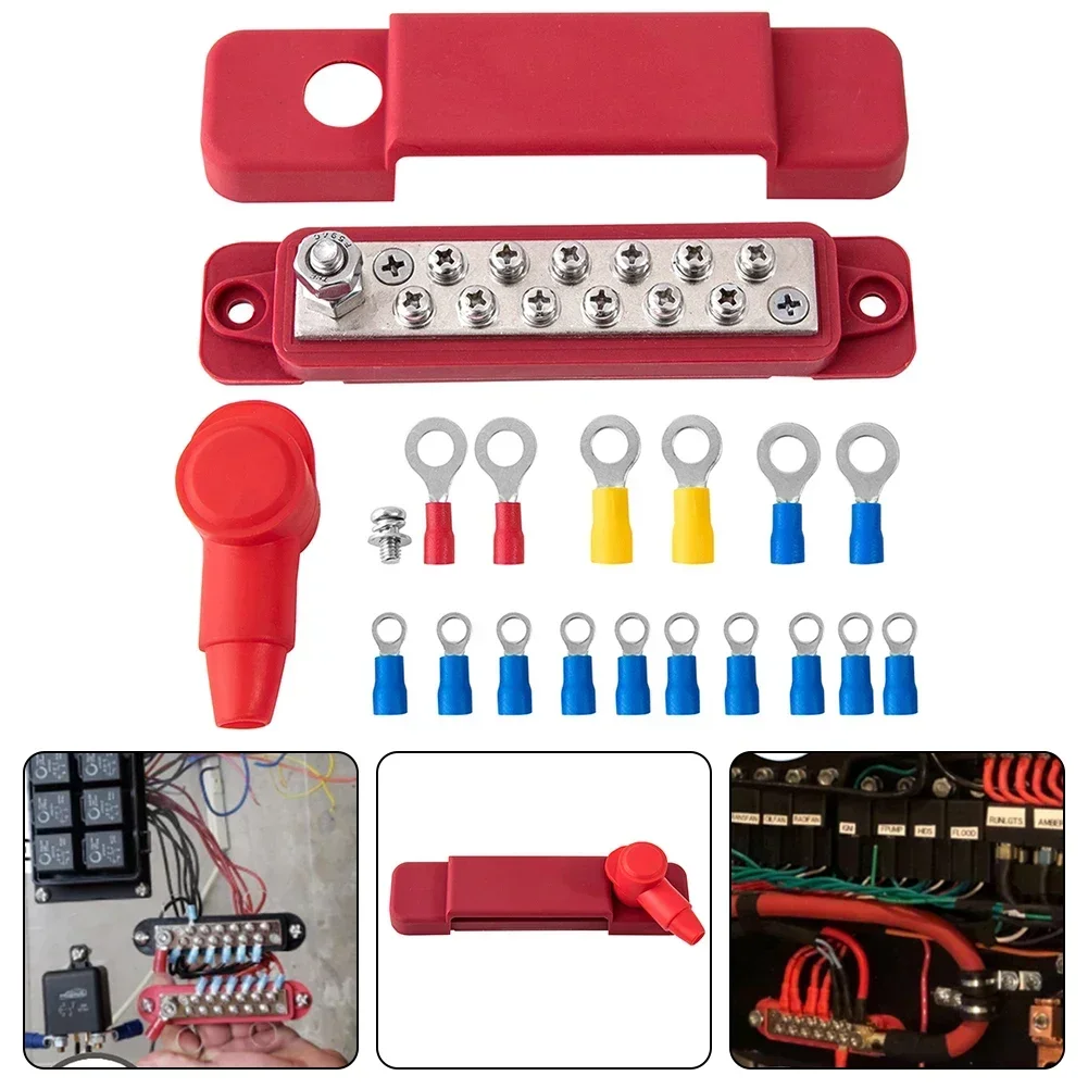 Bloque de distribución de barra colectora de 12 puntos 180A 12V DC Bloque de distribución de energía de batería negra/roja Fusibles de administración de energía confiables
