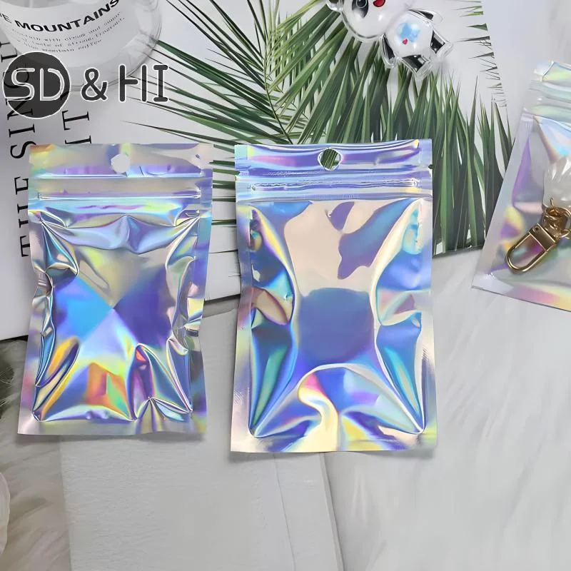 

Голографическая сумка из 50 предметов, многоразмерная самозапечатывающаяся сумка с лазерным радужным узором, подходит для образцов пакетов для конфет и передних окон