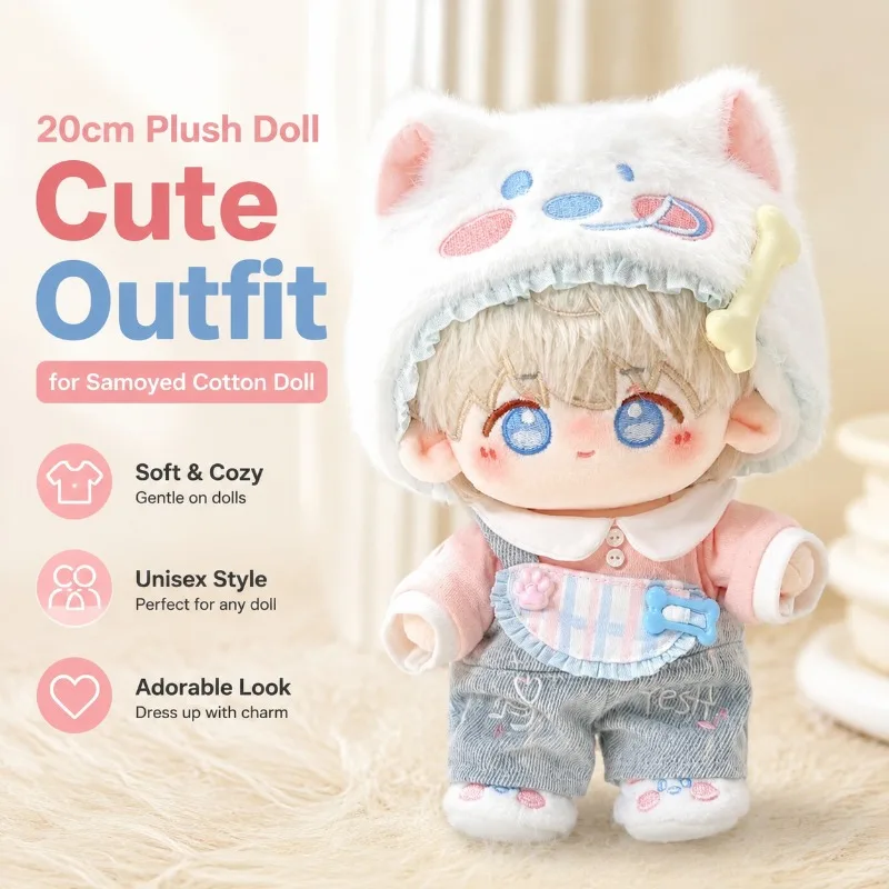 20cm Cotton Doll Samoyed Themed Outfit Lovely Animal Style Doll Costume Soft Fabric Cute Transform Clothes Set Adorable Plush