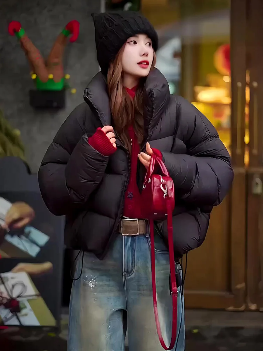 

Женская короткая пуховая куртка-пуховик с воротником-стойкой, теплая зимняя верхняя одежда, новая модель, 90% белый пух