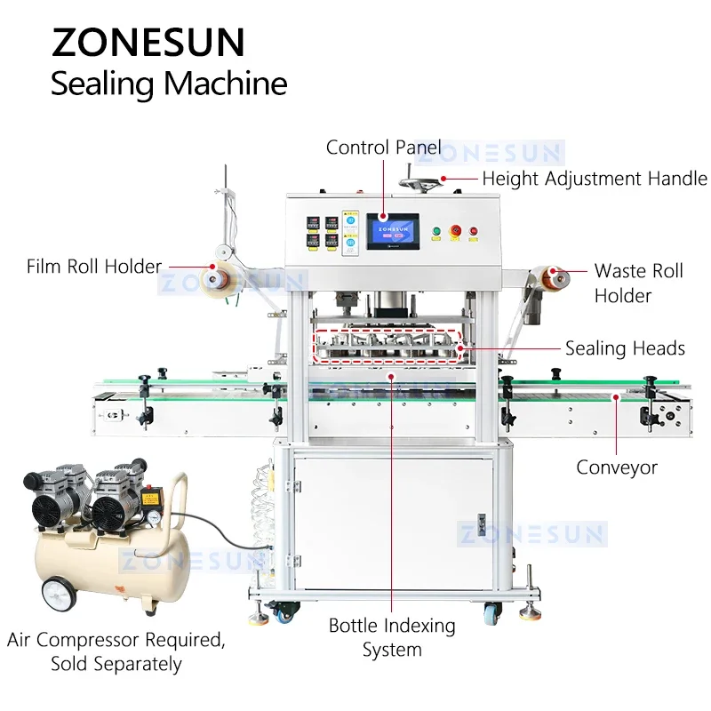 ZONESUN Automatic Heat Sealer Plastic Film Bottle Sealing Machine Aluminum Foil Sealing Equipment ZS-FKR4T
