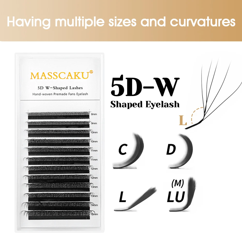 Hochwertige MASSCAKU Fast Enfting W-förmige vorgefertigte Volumenfächer Wimpern C/D/L Curl Multi-Textur Easy Fanning 5D W Clover Lashes – Detail 3