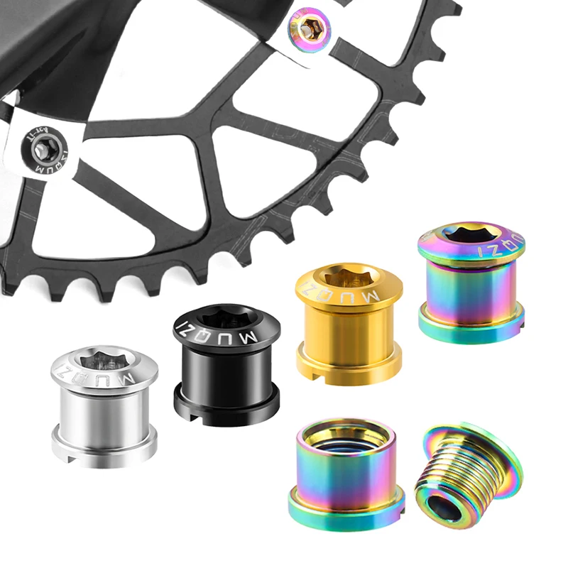 MUQZI 4 Pair Chainring Screws TC4 Titanium Alloy Crank Chain Ring Bolts For MTB Road BMX Bike Single Double Chainring Bolt