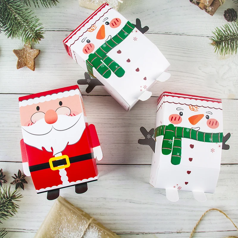 5pcs Christmas Candy Biscuit Cube Santa Claus Box DIY Cake Box for Party Decorating Supplies Christmas Decoration 2024 Navidad