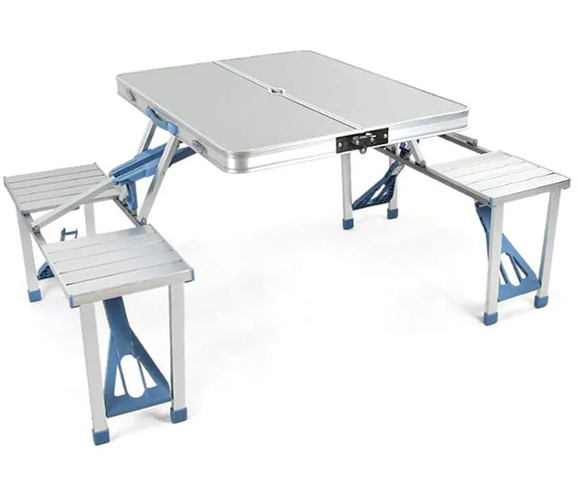 

Portable Folding Joined Table and Chairs Set with Umbrella Hole for Outdoor Camping Barbecue Party Dining Picnic Trip Fishing