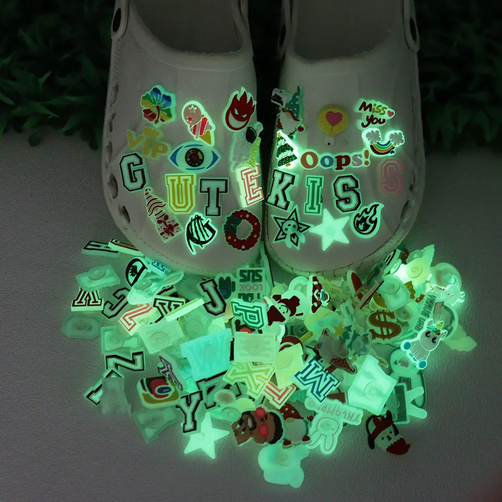 6-26Pcs Luminous Letters PVC Santa Claus Shoe Charms Children Glow in the Dark Shoes Buckle Decorations Fit Cool X-mas Gifts