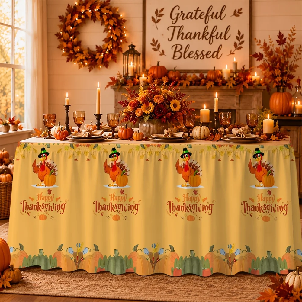 Turkey pumpkin printed tablecloth tablecloth, suitable for use in party activities, kitchen and dining room decoration