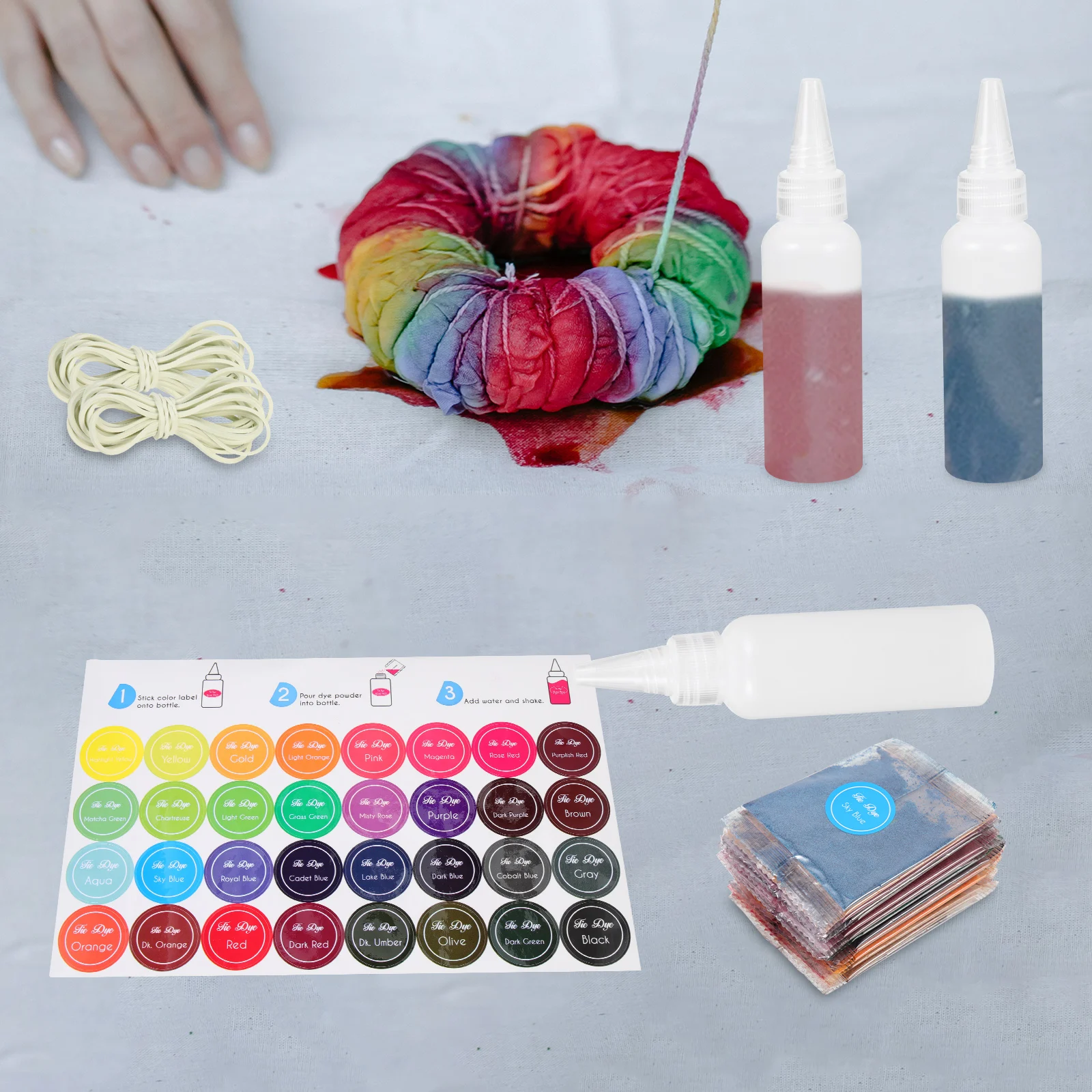 

Tie Dye Powder Kits 10 Packets Rubber ABS Great Cotton Rayon Party Kit Kids Safe Scentless Bright Washable Sewing