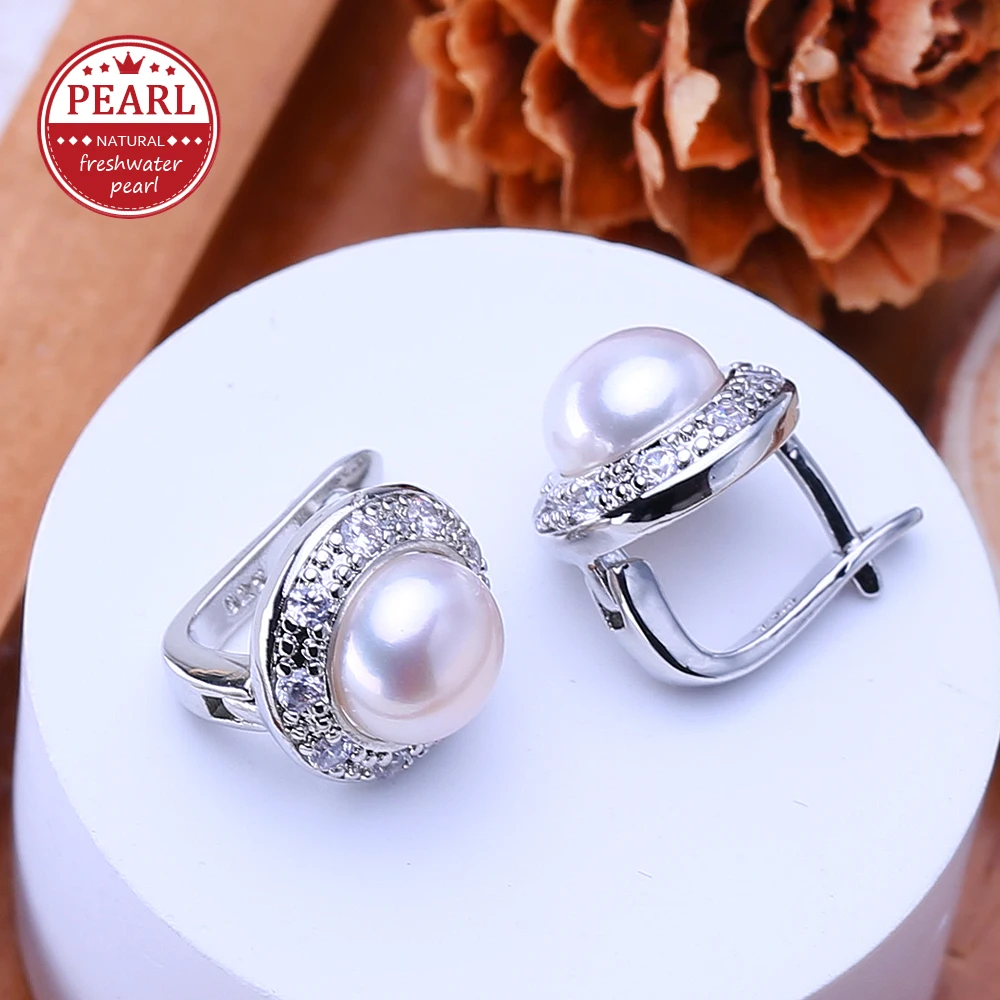 FENASY Natural Freshwater Pearl Earrings For Women Fashion Jewelry Classic 925 Sterling Silver Stud Earrings Idea Gifts