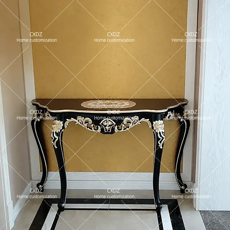 Neoclassical Entrance Cabinet Ebony Wall Console Table Corridor Aisle Shelf Semi Circular French Style Storage Case