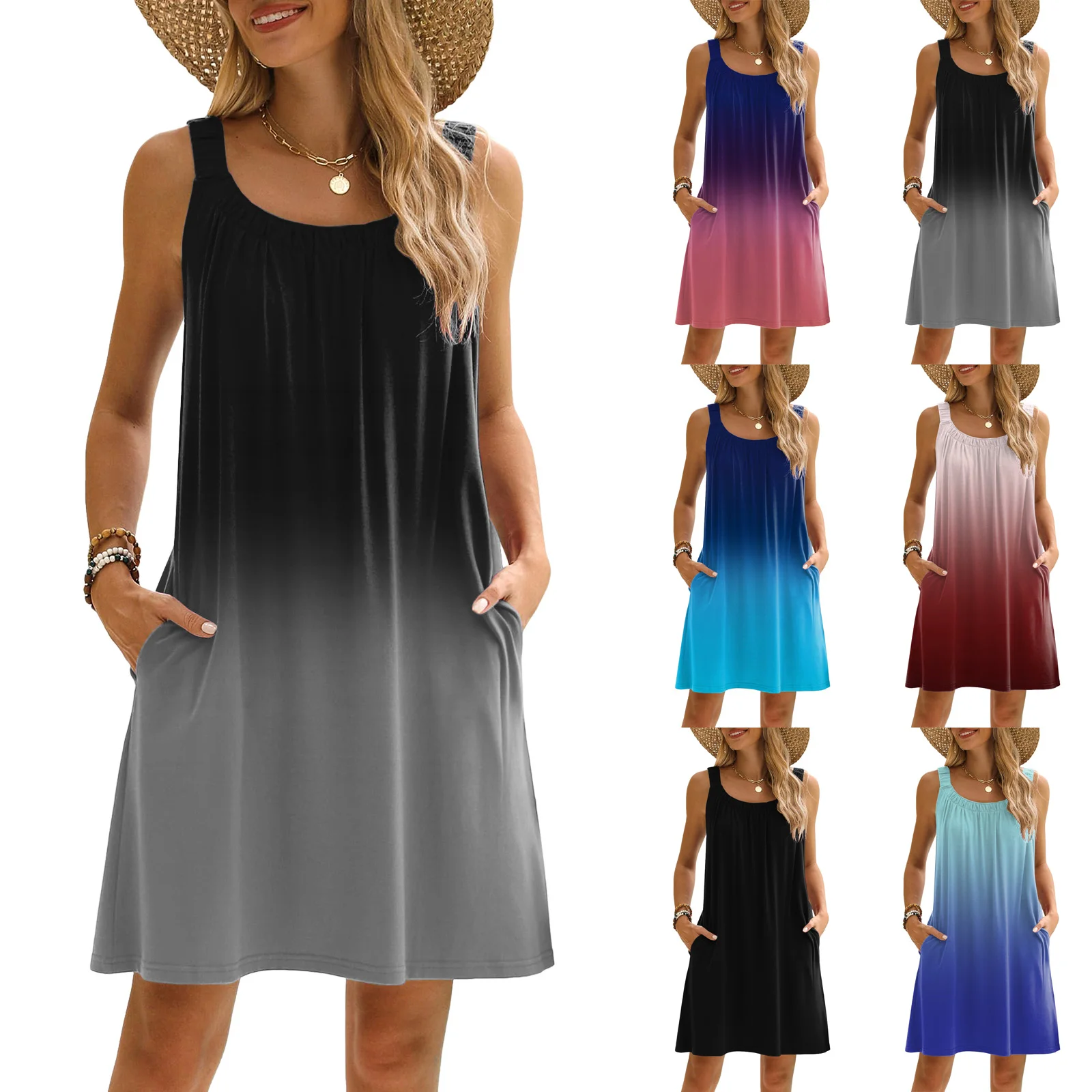 

Summer Dresses for Women 2024 Women Dress Summer Casual T Shirt Dress Beach Cover Up Sleeveless Vest Skirt Pocket Casual Dresses