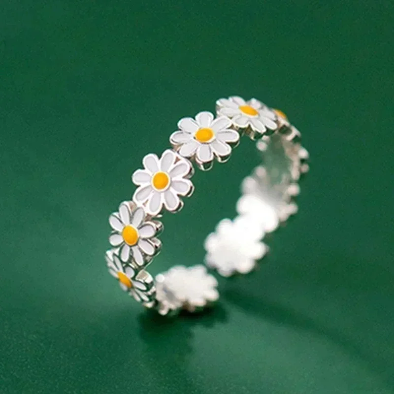 Fashion Vintage Daisy Flower Rings For Women Style Adjustable Opening Finger Ring Bride Wedding Engagement Statement Jewelry