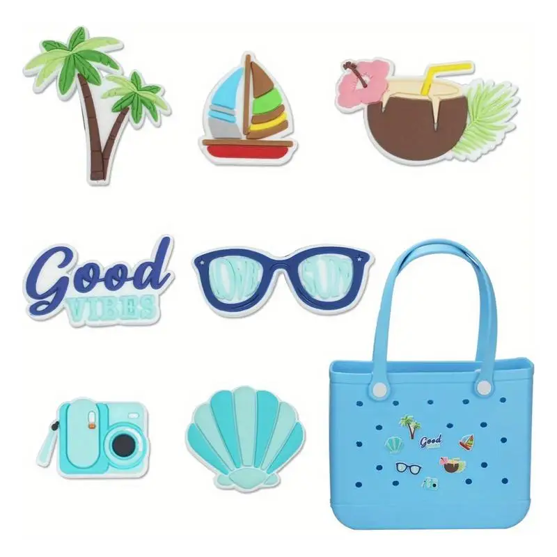 7Pcs Summers Beach Themed Bag Accessories Charm Waterproof Beach Charm for Bags Fashion Beach Totes Bags Decoration