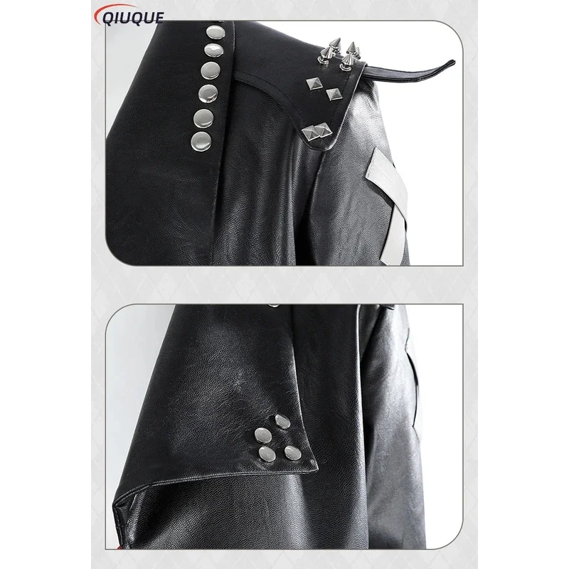 2025 11 Arcane 2 Vi 코스프레 의상 가발 게임 LOL 여성용 블랙 PU 가죽 코트 여성 재킷 변장 탑 할로윈 카니발 파티