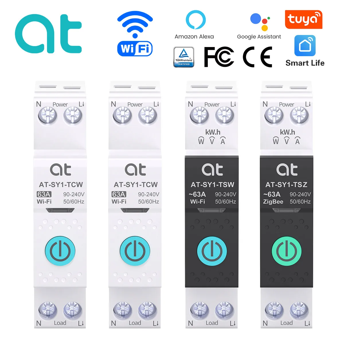 TUYA WIFI Smart Circuit Breaker With Metering 1P 50A 63A DIN Rail for Smart Home Wireless Remote Control Switch by APP