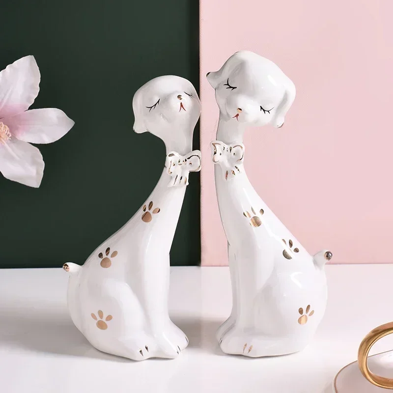 

Modern home decoration ornaments couple animal sculpture Nordic creative room decoration ceramic wealth cat statue wedding gifts