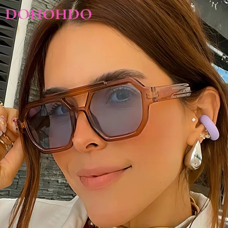 

DOHOHDO Vintage Square Sunglasses For Women Men Thick Frame Double Bridges Eyewear Female Fashion Chic Polygon Sun Glasses UV400