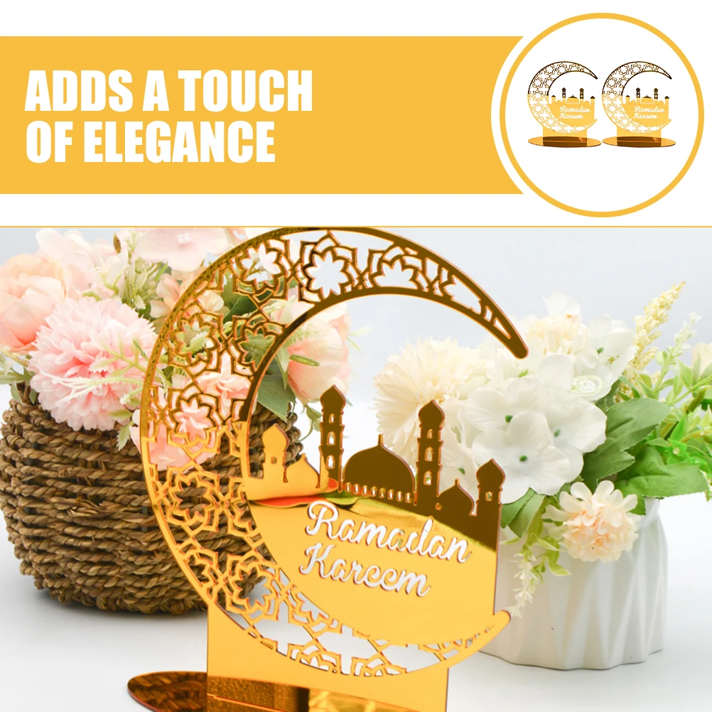 

2pcs Acrylic naments 2mm Double Sided Gold Eid Decor Muslim Ramadan Home Party Tabletop Decorations Indoor Islam