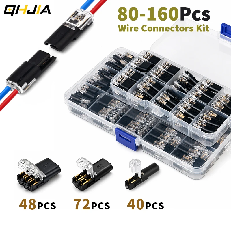 80/160PCS Electrical Cable Connectors 1/2/3 Pin No Strip Plug-In Wire Splice Kit for LED Strip Car Audio Low Voltage Wiring