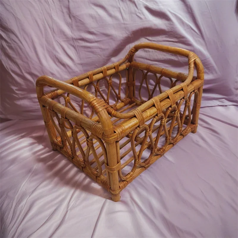 Baby Basket Posing Bed Newborn Photography Props Crib Boy Girl Photo Props Furniture Vintage Rattan Basket Backdrop Baby Chair