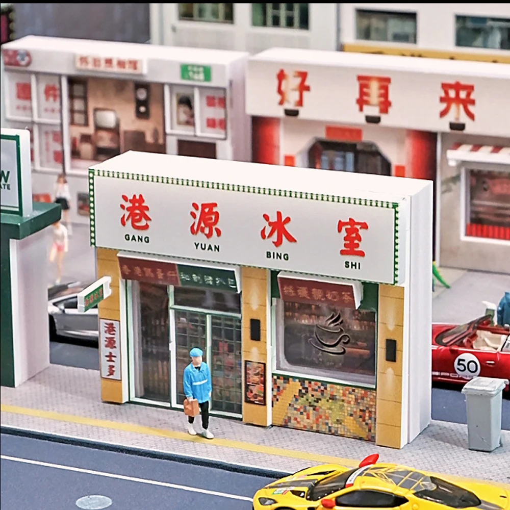 1:64 Scale Miniature Urban Street Scene Diorama with LED Lights - Realistic City Model Display, Collectible Home Decoration DIY