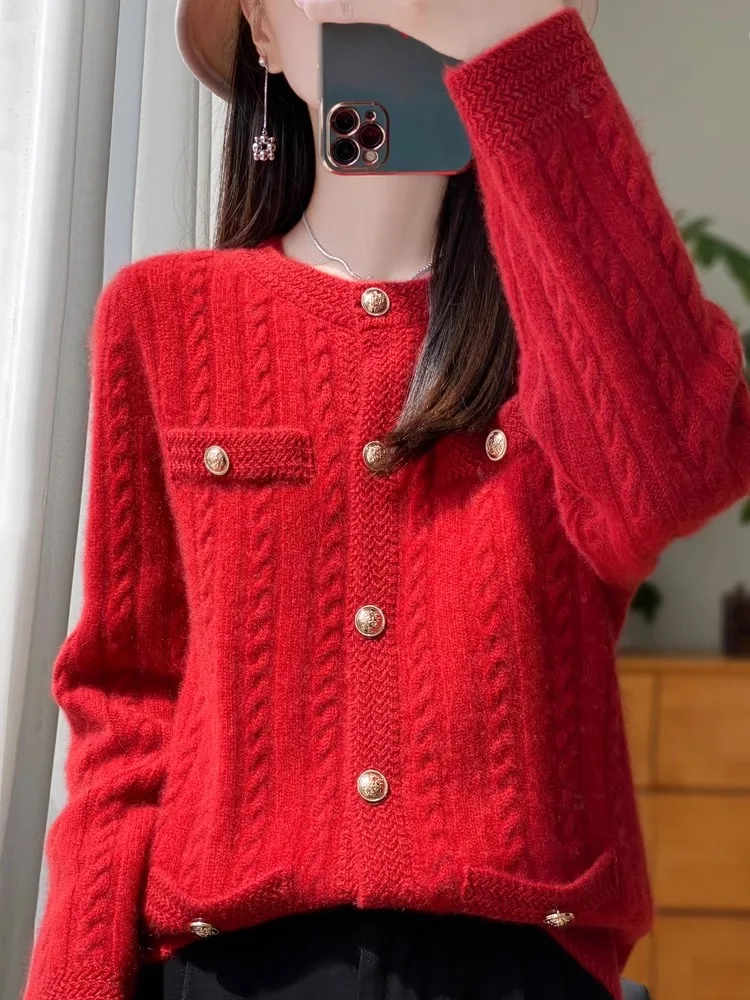 

Women's Thiened Wool Open Cardigan Loose Slimming Knitted Sweater Autumn Winter Faion Sle Long Sve round Ne Coat