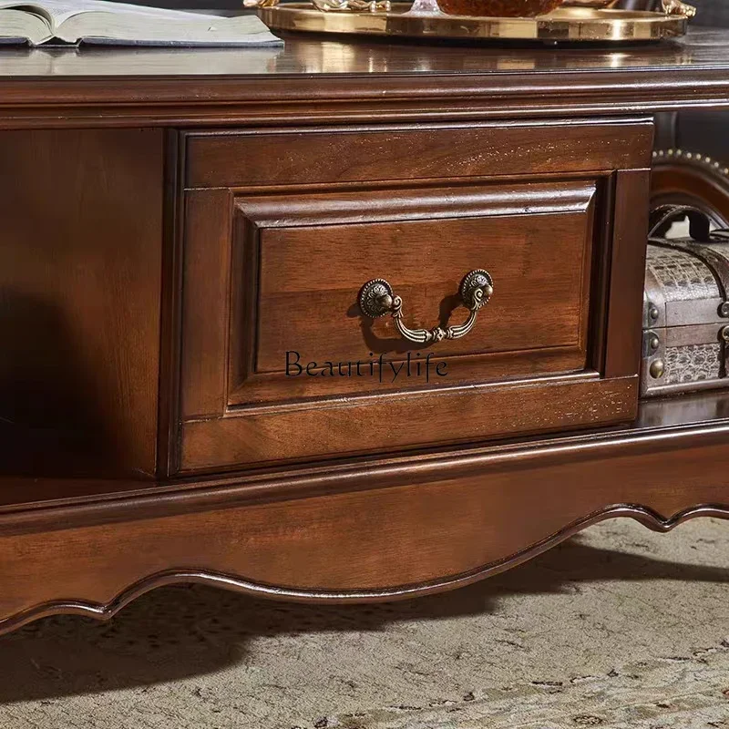 09 النمط الأمريكي طاولة القهوة الخشبية الصلبة خزانة التلفزيون النمط الأوروبي الرجعية غرفة المعيشة الشاي الصغيرة #4