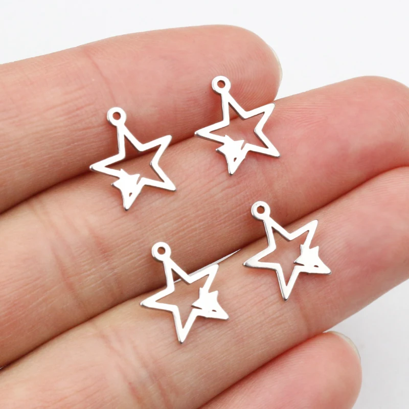 30pcs 13x11mm No Fade Charms 316 Stainless Steel Star Charms handmade Craft pendant Jewelry Making,DIY for necklace