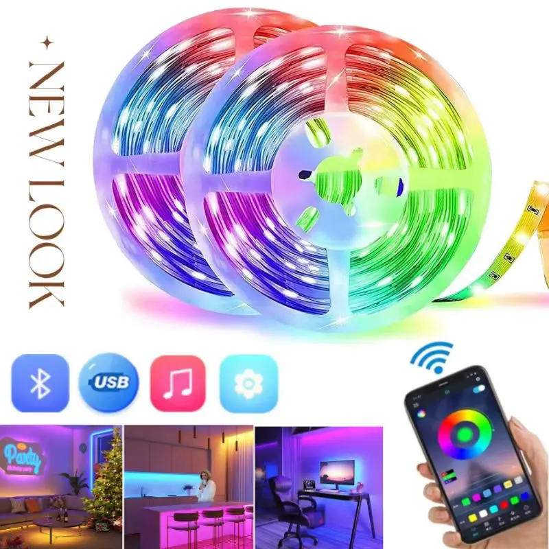 LED RGB Cor Strip Light para decoração da casa, USB, Bluetooth, TV Backlight, 5050, 1m, 2m, 3m, 4m, 5m, 10m, 15m