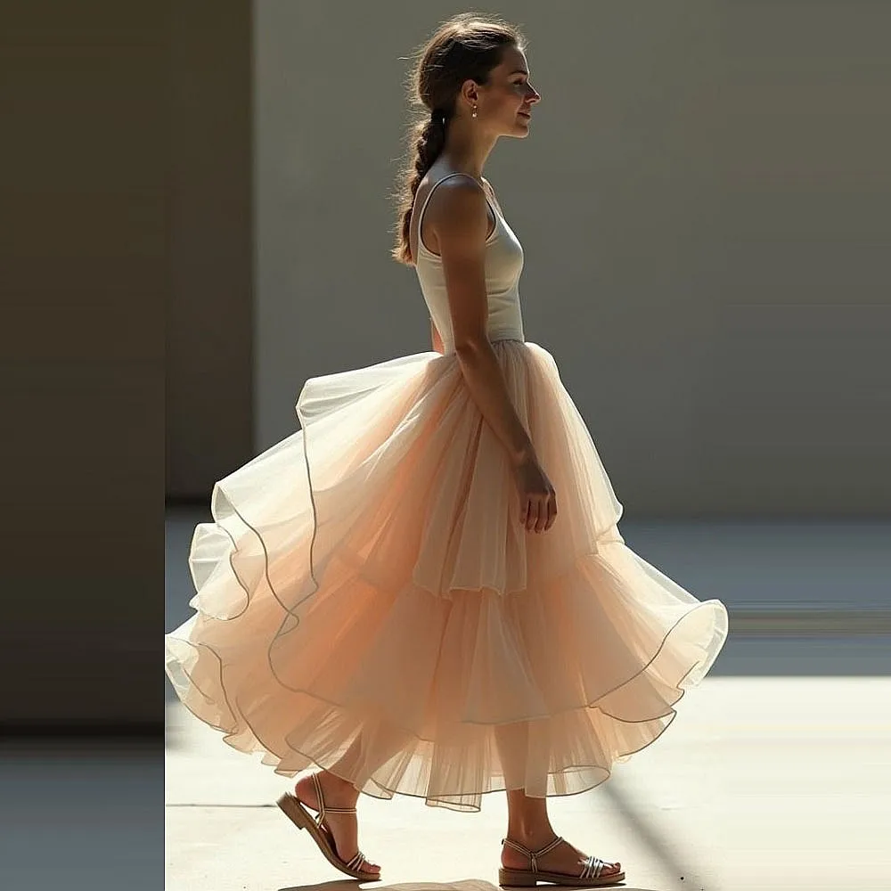

2026 Spring Summer Party Skirt Tiered Ankle Length Maxi Skirt Tulle Puffy Beach Holiday Skirt