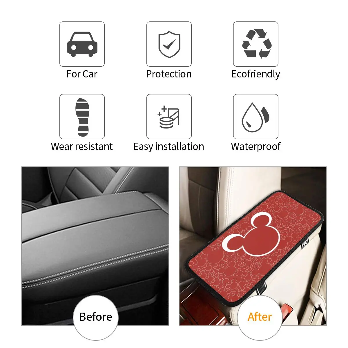 Mickey Mouse Car Armrest Cover Universal Waterproof Auto Arm Rest Covering