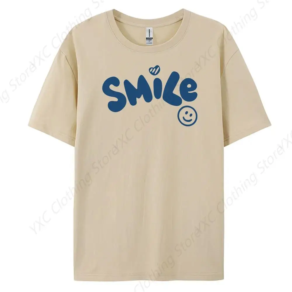 Smile Men's Casual Short-sleeved T-shirt with 100% Cotton Fashion print Tees Crew Neck Soft Fitted Tees S - 6XL Fresh