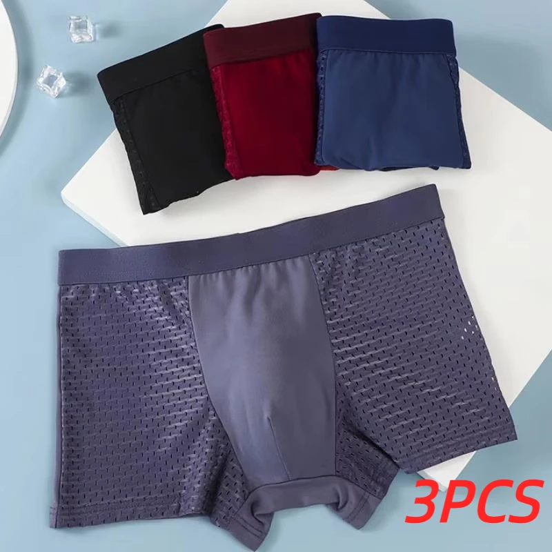 3pcs/lot Men\'s Underwear Men Boxer Shorts Ice Silk Mesh Boxershorts Plus Size Panties Summer Sexy Breathable Underpants 40-100KG