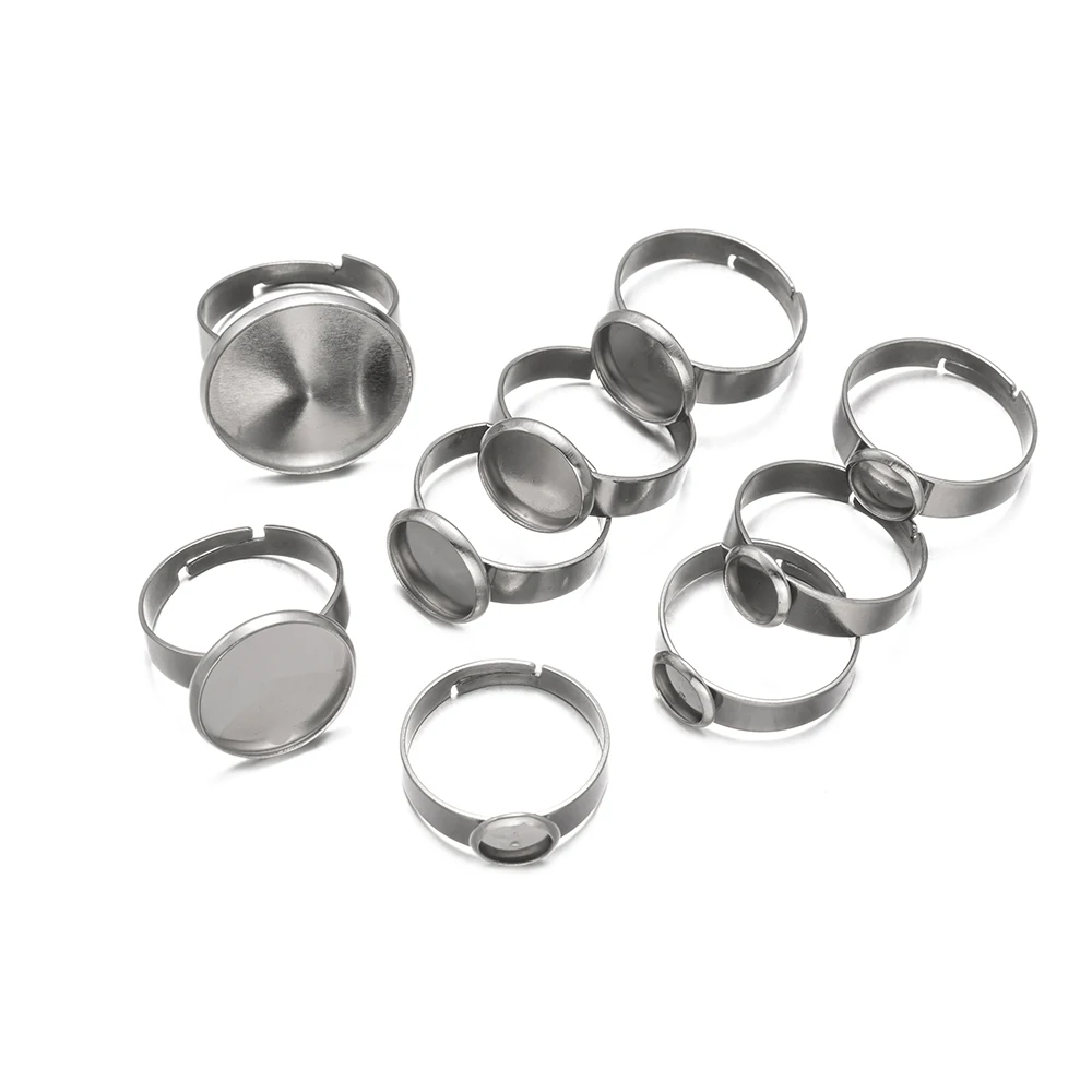 10pcs/lot Stainless Steel Finger Ring Base Blank Bezel Adjustable Cabochon Base Settings for DIY Jewelry Craft Making Supplies