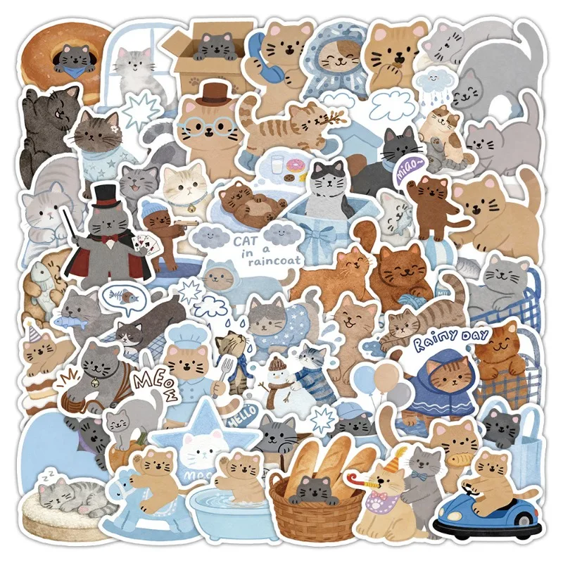 

56 Sheets Korean Cute Cat Stickers Healing Cartoon Doodle Pet Cat Decal Paper Kawaii Journal Scrapbook DIY Decor Stickers