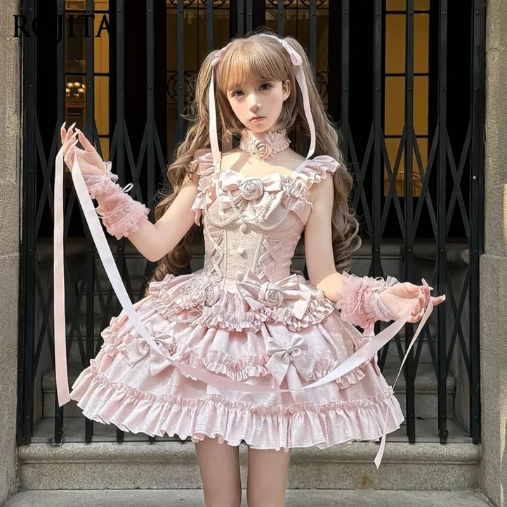 

2026 New JSK Lolita Princess Dress Summer Sweet Cute Puffy Lolita Dress for Women Ballet Style Gradient Color JSK Dress + Train