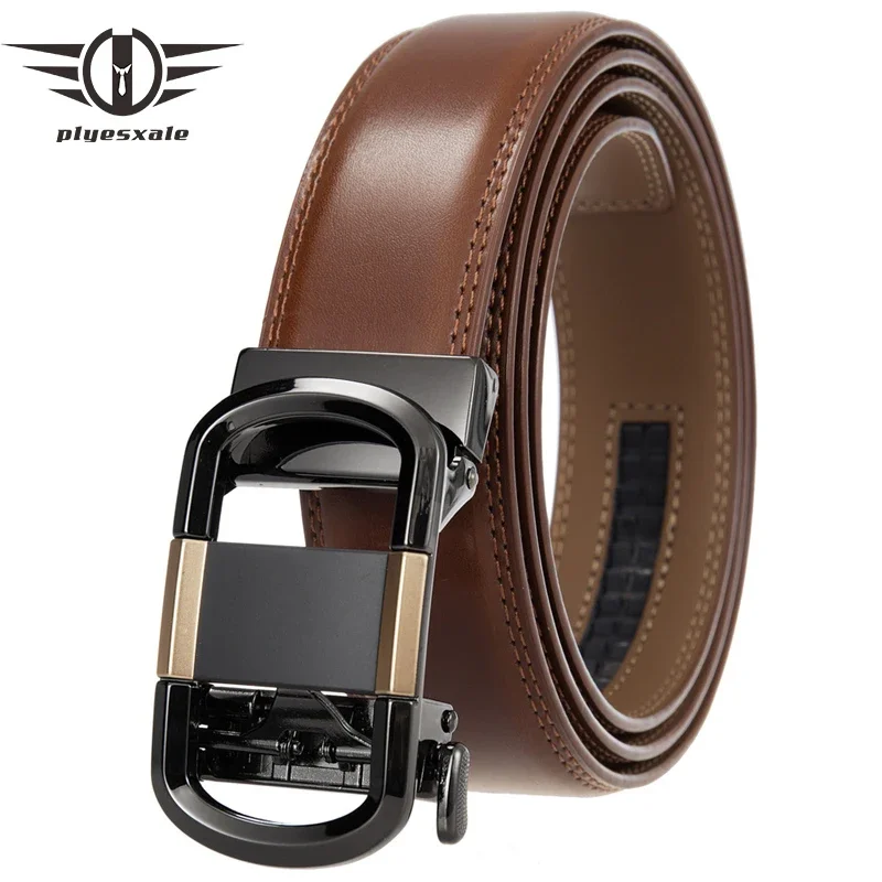 

Plyesxale 2024 Top Quality Luxury Automatic Buckle Belt For Men Genuine Real Leather Strap Male Designer Mens Belts Casual B1065