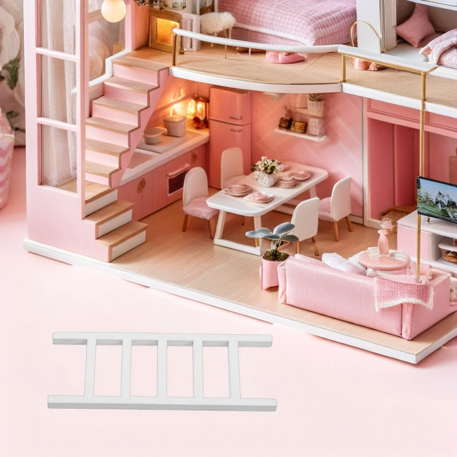 อุปกรณ์เสริมบ้านตุ๊กตา บันไดจิ๋ว 2 ชิ้น บันไดจำลอง เฟอร์นิเจอร์ของเล่น บันไดไม้