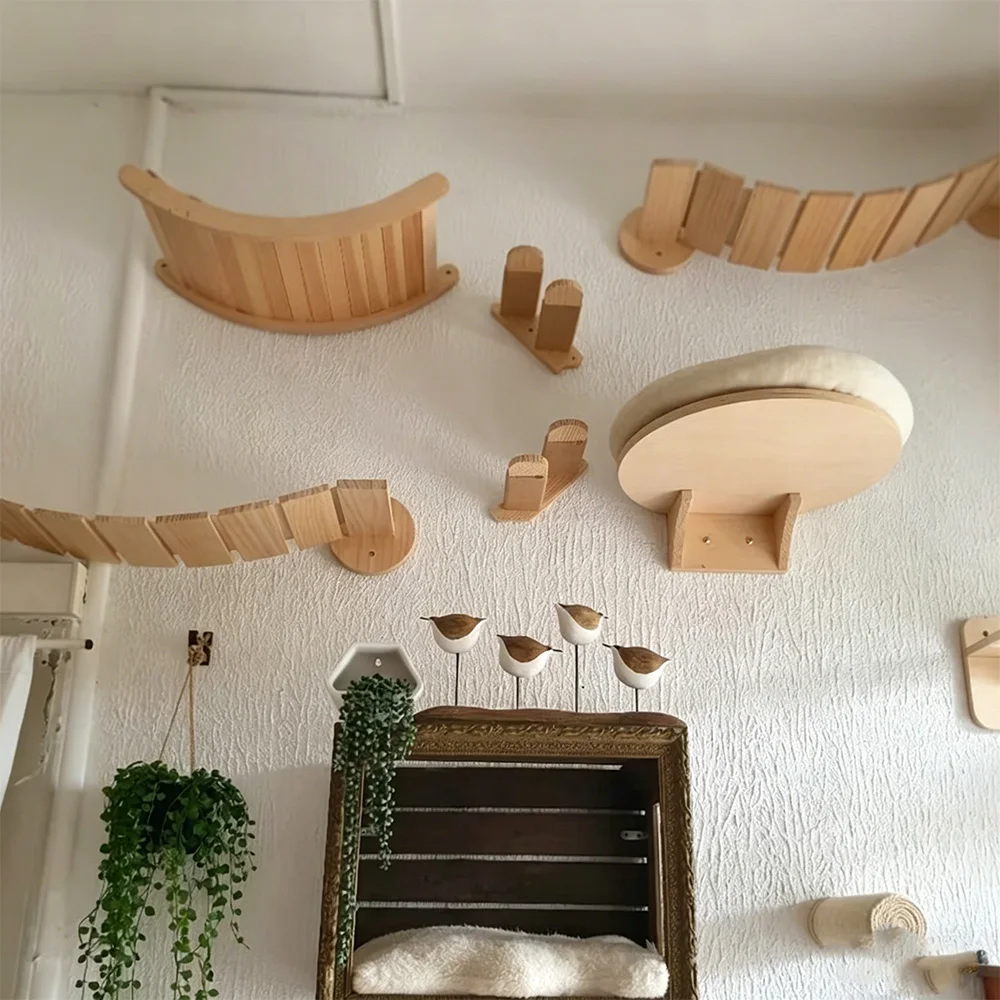 Centro de actividades de madera para gatos – Rascador, hamaca y escalada en pared - imagen 2