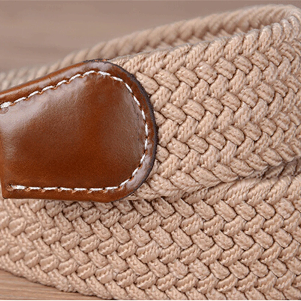 

Universal Braided Stretch Men Women Elastic Woven Fabric Pu End Adjustable No Hole Khaki Casual Sport Gift For Men Women