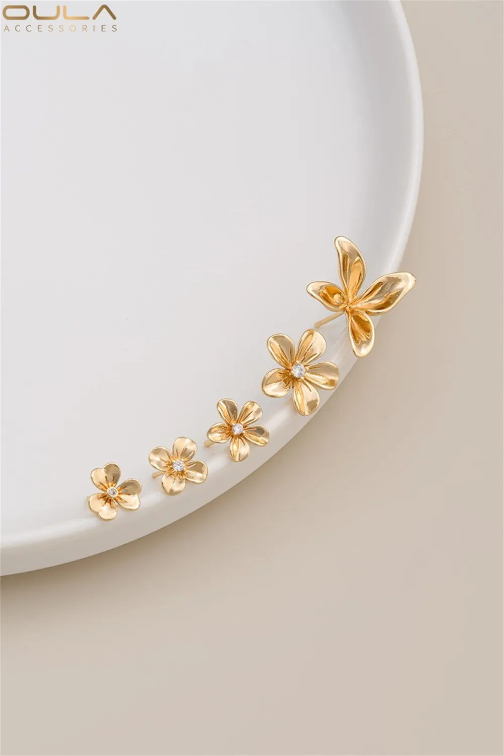1Pair 925 Silver Needle 14K Gold-Plated Zircon Flower Cherry Blossom Stud Earrings - Color Preservation Jewelry