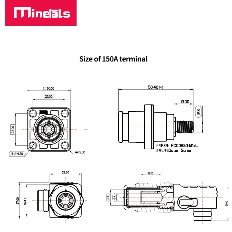 Batterij Energieopslag Connector 120a 150a 200a Snelplug Terminal Externe Draad Vlamvertragende Waterdichte Power Connector