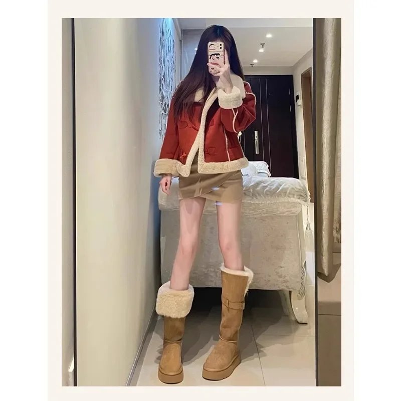 

Real leather thickened and fleece two wear snow boots women winter soled cotton warm shoes non-slip but knee-high ladies boot