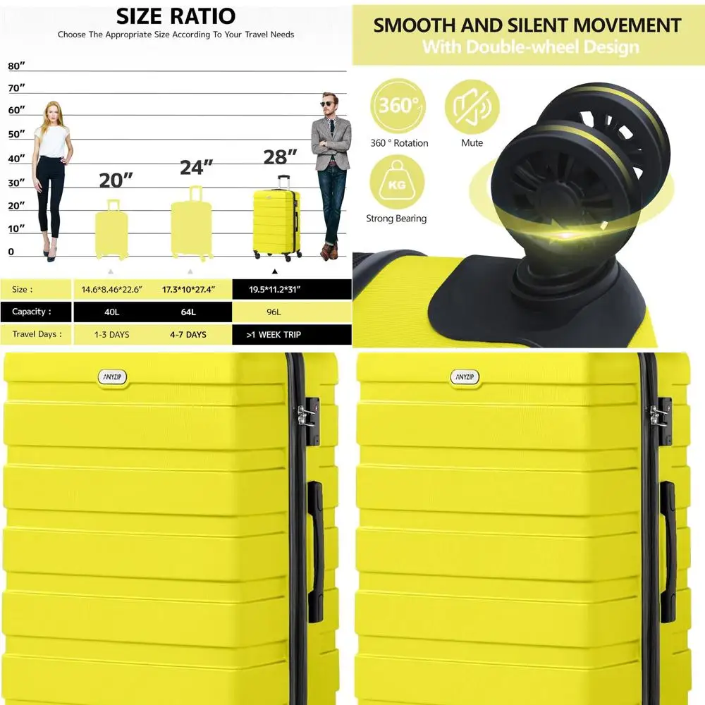 

28 Inch Yellow ABS Hardshell Luggage with TSA Lock and 4 Universal Wheels - Large Suitcase