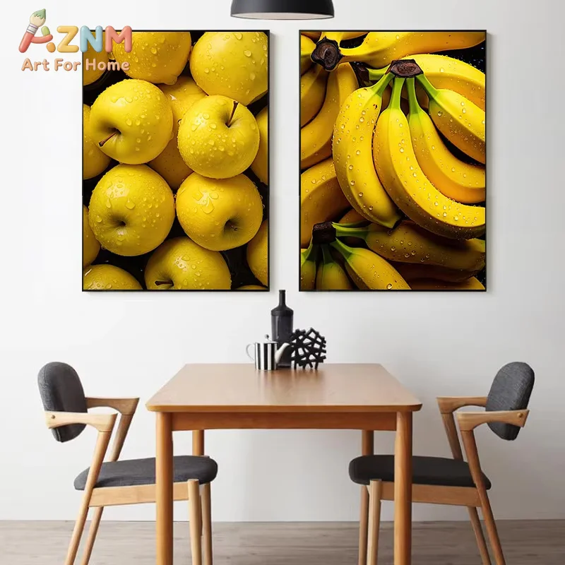 AZNM Fresh Fruit Strawberry Orange Peach Apple Banana Poster Modern Food Canvas Paintings Wall Art Picture Kitchen Home Decor